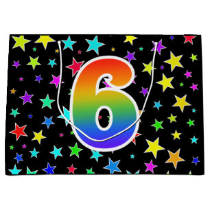 Grand Sac Cadeau Étoiles colorées + Motif arc-en-ciel "6" N° d'évén