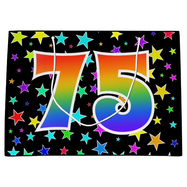 Grand Sac Cadeau Étoiles colorées + Motif arc-en-ciel "75" N° d'évé (Devant)