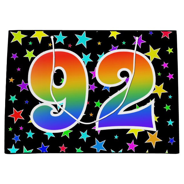 Grand Sac Cadeau Étoiles colorées + Motif arc-en-ciel "92" N° d'évé (Devant)