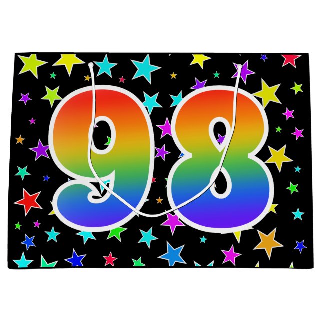 Grand Sac Cadeau Étoiles colorées + Motif arc-en-ciel "98" N° d'évé (Devant)