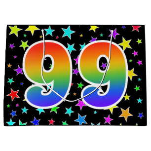Grand Sac Cadeau Étoiles Colorées + Motif Arc-en-Ciel "99" Événemen
