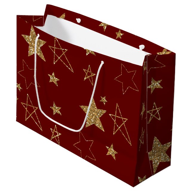 Grand Sac Cadeau Étoiles de Parties scintillant Red Gold (Devant Angle)