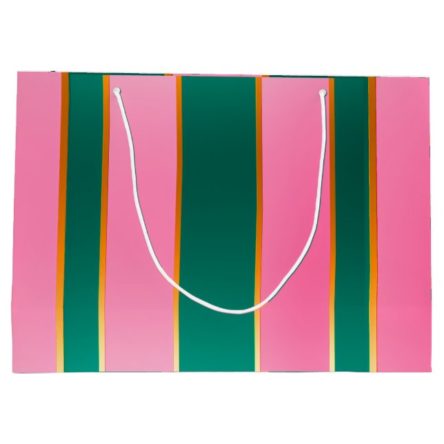 Grand Sac Cadeau Étonnant rose et vert rayures modernes (Dos)