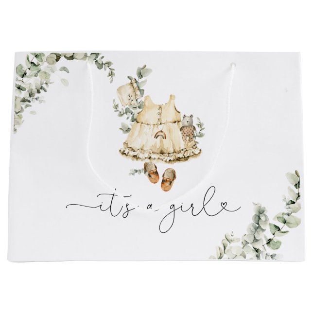 Grand Sac Cadeau Eucalyptus boho vêtements de pépinière C'est une f (Devant)