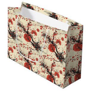 Grand Sac Cadeau Éventail à motif de fleurs de cerisier japonais (4