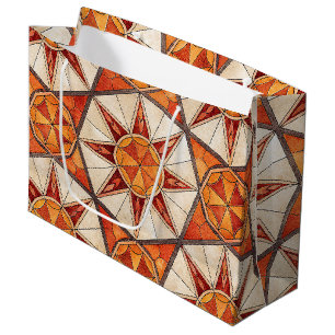 Grand Sac Cadeau Explosion d'étoiles rouge et orange - Mosaïque géo