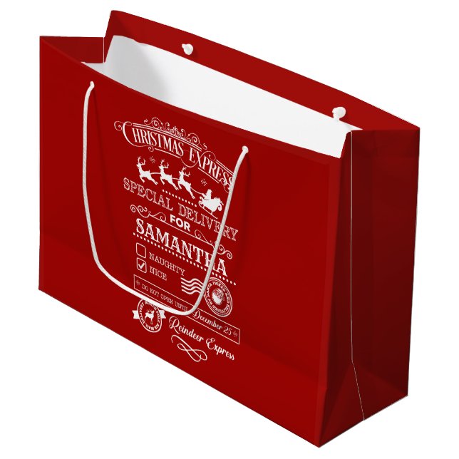 Grand Sac Cadeau Express de Noël chic Livraison spéciale Monogramme (Devant Angle)