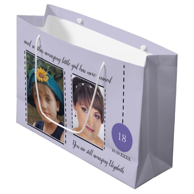 Grand Sac Cadeau Extraordinaire 18e anniversaire nom date photos vi (Devant Angle)