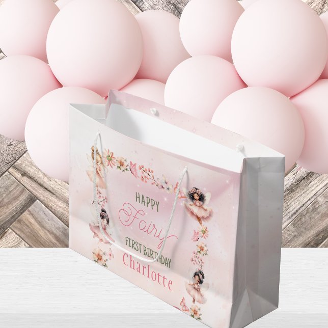 Grand Sac Cadeau Fairy First Pink Glitter Gift Bag (Créateur téléchargé)