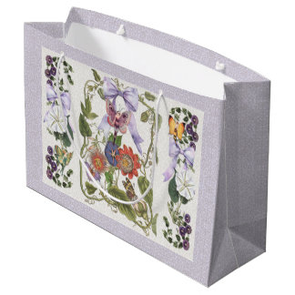 Grand Sac Cadeau Fairy Garden Vintage Bow n Purple Passion Flower