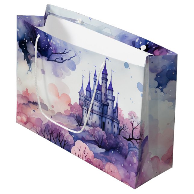 Grand Sac Cadeau Fairytale in Fairyland Dark Blue violet et rose (Devant Angle)