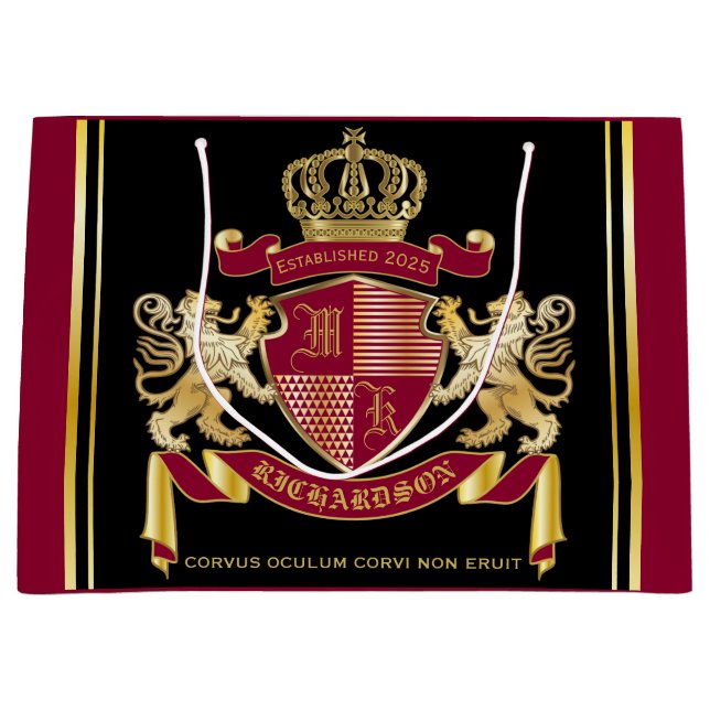 Grand Sac Cadeau Faites votre propre blason d'armoiries d'or rouge (Devant)