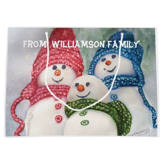 GRAND SAC CADEAU FAMILLE DE NEIGE (Devant)