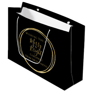 Grand Sac Cadeau Famille de Noël Joyeux et Bright Black Gold