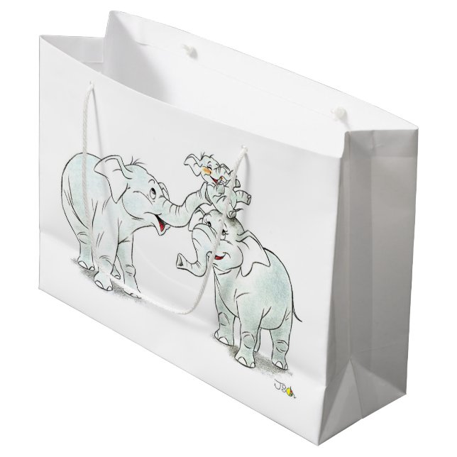 Grand Sac Cadeau famille elefant mignonne (Devant Angle)