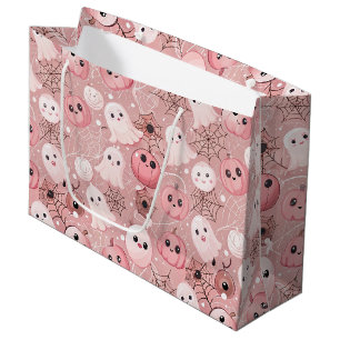 Grand Sac Cadeau Fantômes roses et Halloween lunaire Citrouille