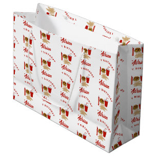Grand Sac Cadeau Fast Food Burger Fries Motif Anniversaire Nom