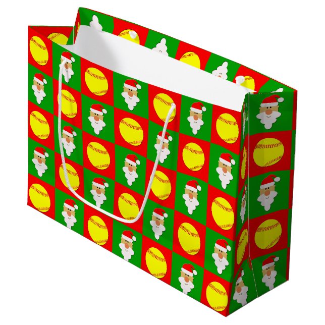 Grand Sac Cadeau Fastpitpitch Softballs & Père Noël Joyeux Noël (Devant Angle)