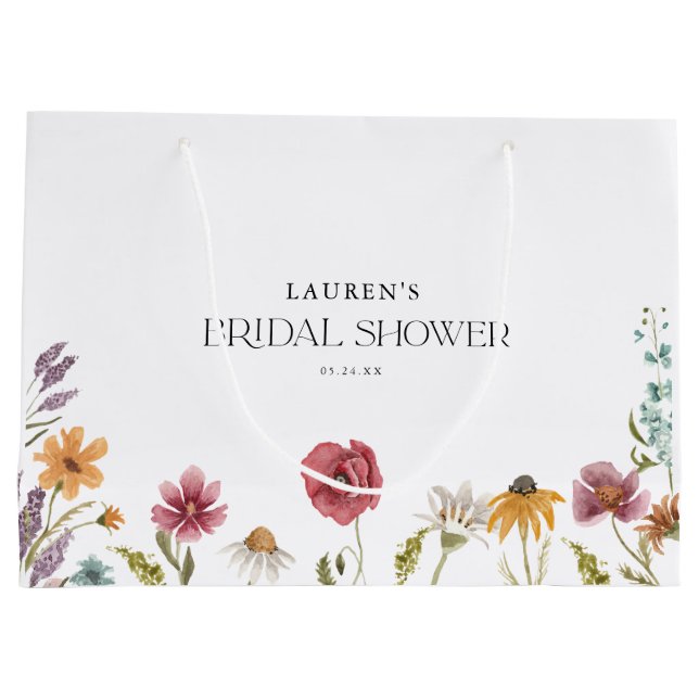 Grand Sac Cadeau Faveurs de mariage floral à fleurs sauvages (Dos)
