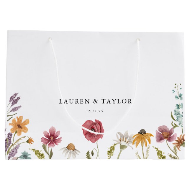 Grand Sac Cadeau Faveurs de mariage florales de fleurs sauvages (Dos)