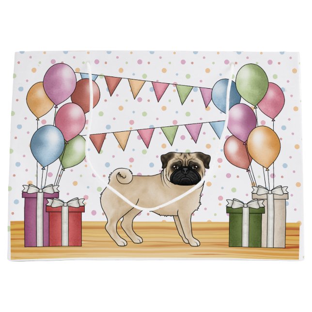 Grand Sac Cadeau Fawn Carlin Chien Coloré Pastel Balloons d'anniver (Devant)