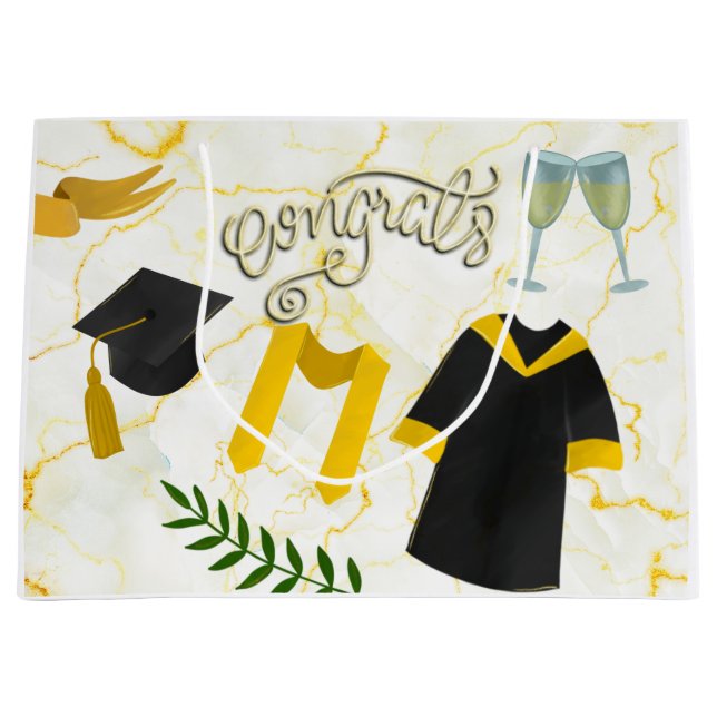Grand Sac Cadeau Félicitations à l'obtention du diplôme casquette a (Devant)