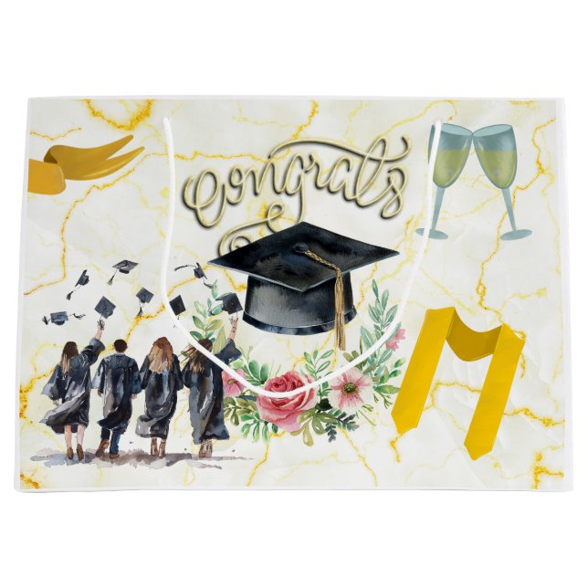 Grand Sac Cadeau Félicitations à l'obtention du diplôme casquette a (Devant)