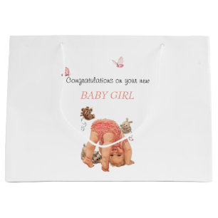 Grand Sac Cadeau Félicitations Bébé Fille Pink Panties Papillons 