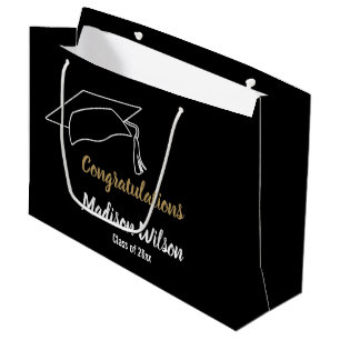 Grand Sac Cadeau Félicitations Black White et Gold Graduation