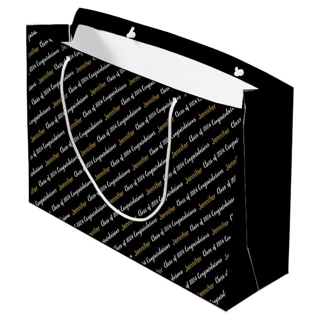 Grand Sac Cadeau Félicitations Black White Gold Classe de 2024 (Dos Angle)