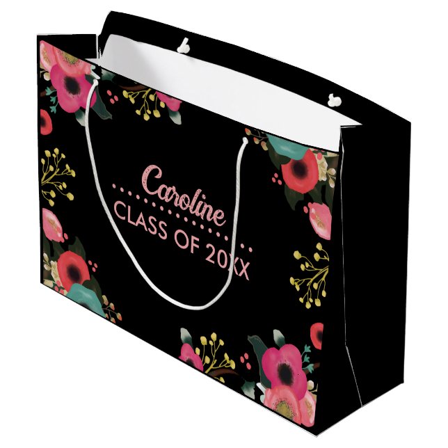 Grand Sac Cadeau Félicitations Grad. Floral moderne personnalisé (Dos Angle)