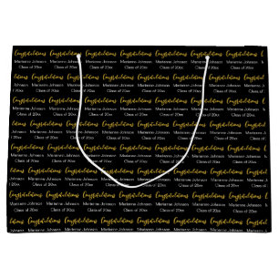 Grand Sac Cadeau Félicitations Nom du diplômé Noir Blanc Or