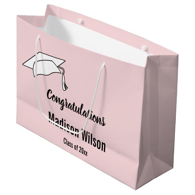 Grand Sac Cadeau Félicitations Pale Pink et Black Graduation (Devant Angle)