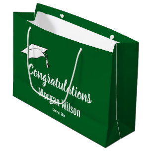 Grand Sac Cadeau Félicitations pour le Graduate Dark Green et White