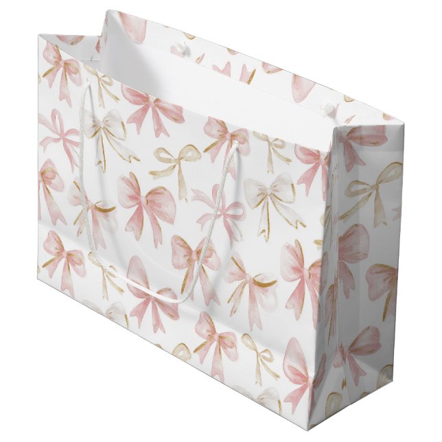 Grand Sac Cadeau Féminin Nœuds Rose Baby Shower (Devant Angle)