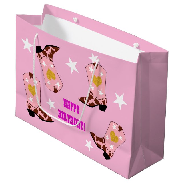 Grand Sac Cadeau Femme moderne Cowgirl Western Boots Anniversaire (Devant Angle)