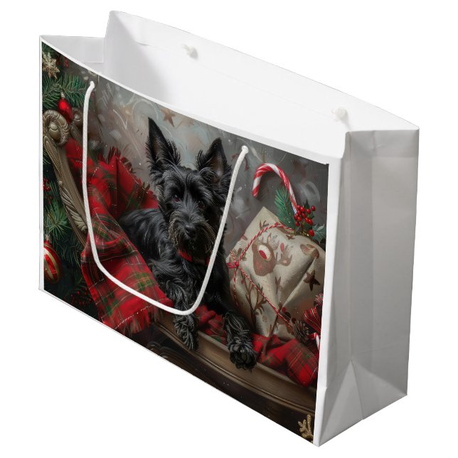 Grand Sac Cadeau Festif de Noël écossais Terrier Dog (Devant Angle)