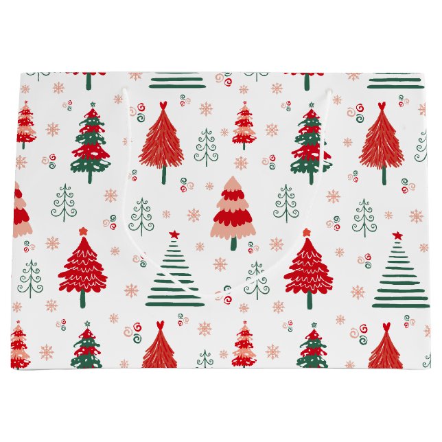 Grand Sac Cadeau Festif Motif d'arbre Noël scandinave (Devant)