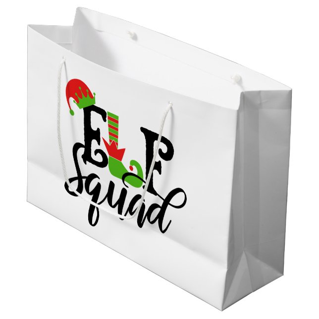Grand Sac Cadeau Festif Noël elf Fête (Devant Angle)