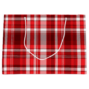 Grand Sac Cadeau Festif rouge et blanc plaid