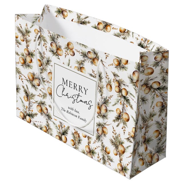 Grand Sac Cadeau Festive Aquarelle Or Folithe Noël (Dos Angle)