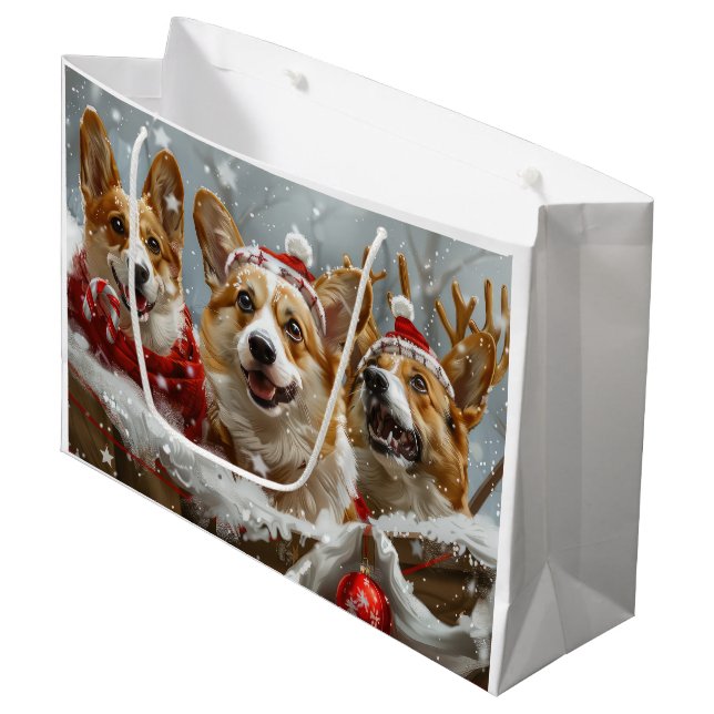 Grand Sac Cadeau Festive de Noël de Chien de Corgi (Devant Angle)