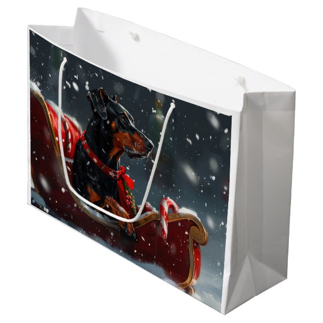 Grand Sac Cadeau Festive de Noël de chien Doberman (Devant Angle)