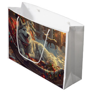 Grand Sac Cadeau Festive de Noël de chien laphund finlandais