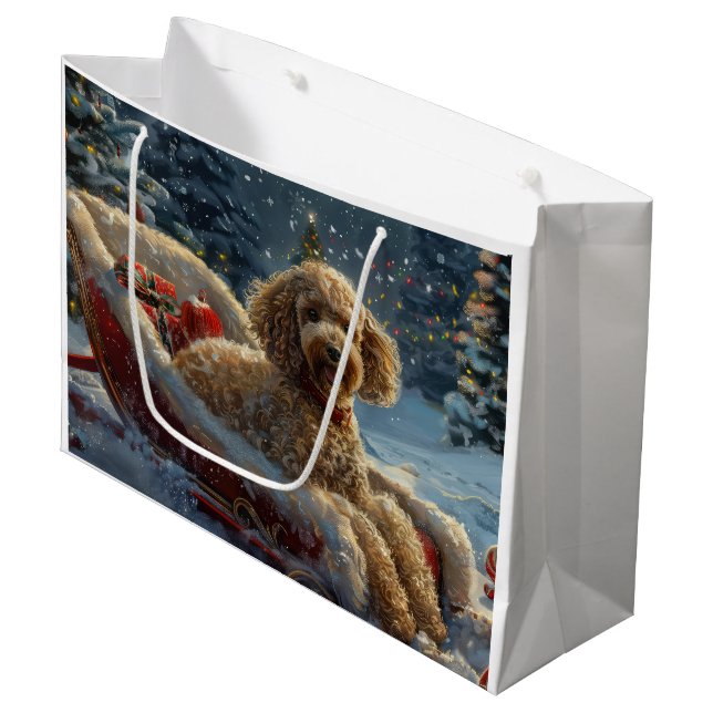 Grand Sac Cadeau Festive de Noël du chien de caniche (Devant Angle)