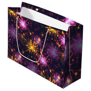 Grand Sac Cadeau Festive feux d'artifice des coeurs