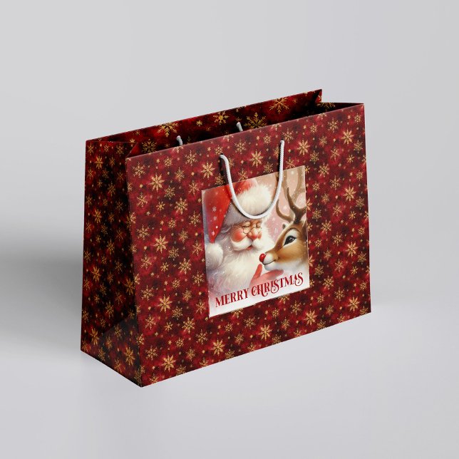 Grand Sac Cadeau Festive Holiday Santa and Rudolph Christmas Bag (Festive Holiday Santa and Rudolph Christmas Bag)