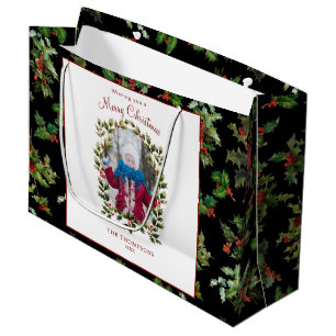 Grand Sac Cadeau Festive Holly   Photo   Arrière - plan noir