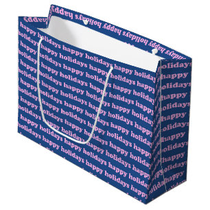 Grand Sac Cadeau Festive Joyeux Vacances Texte Rétro Rose Bleu