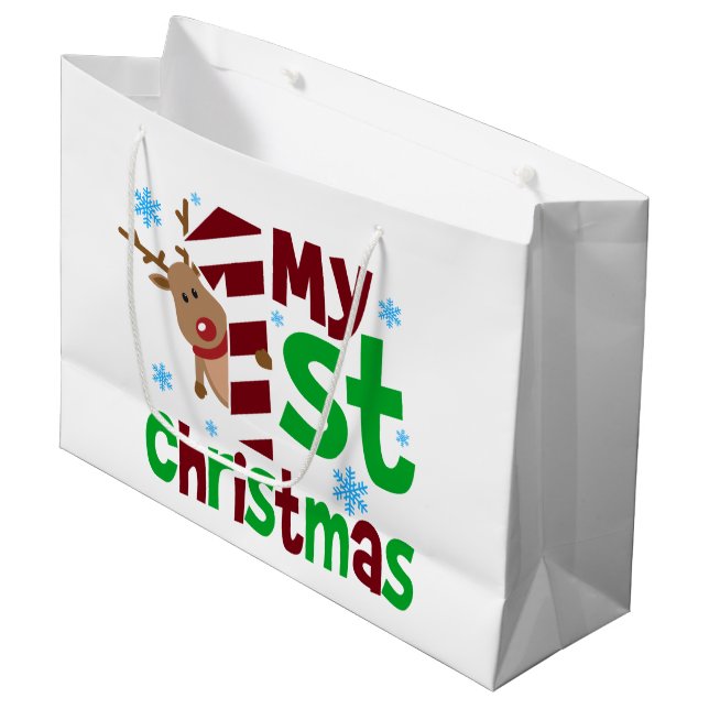 Grand Sac Cadeau Festive mon premier bébé de Noël unisex (Devant Angle)